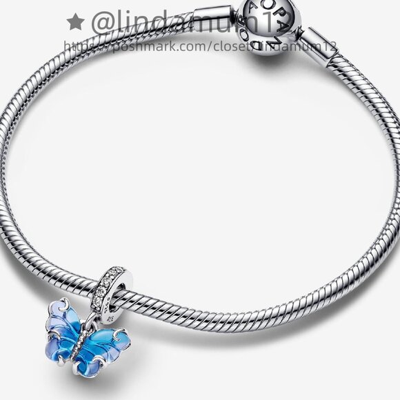 Pandora Blue Murano Glass Butterfly Dangle Charm - Picture 4 of 4